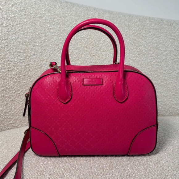 Authentic GUCCI Pink Bright Diamante Textured Leather Top Handle Bag - Picture 1 of 10